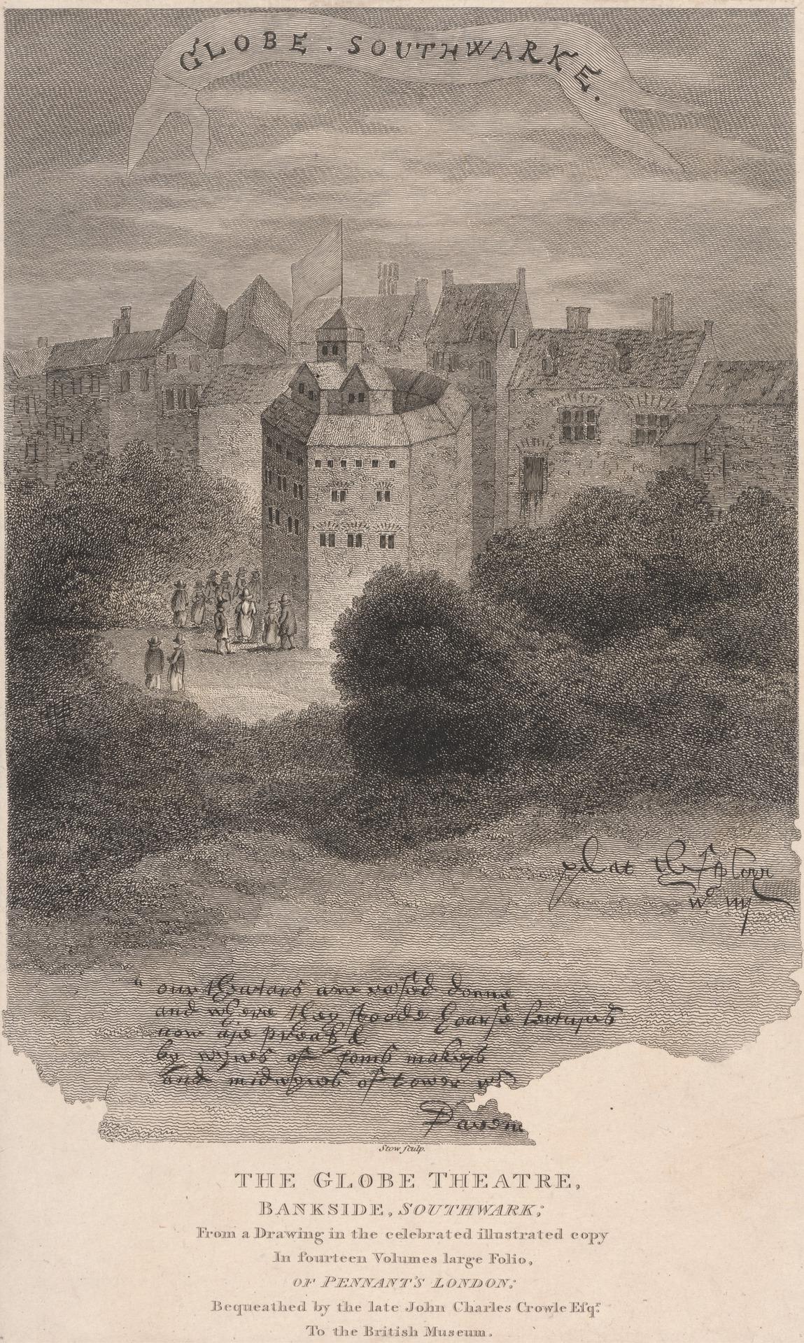 The Globe Theatre, Bankside, Southwark, engraving c.1800